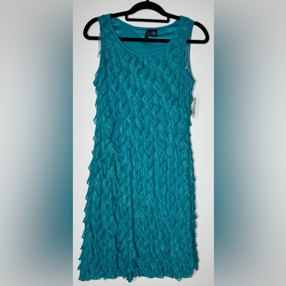 Y2K New Directions Size Medium Sparkle Blue Ruffle Wave Sleeveless Dress NWT New - Picture 1 of 5